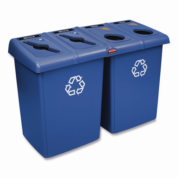 Rubbermaid Commercial 92 gal Rectangular Recycling Bin, Open Top, Bronze Vein/Satin Alum, Plastic, 4 Openings - 256R73