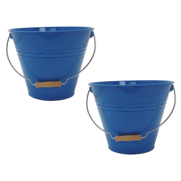 Pertrechos 5202E B S-2 Enameled Galvanized Steel Recycling Bin-Storage Container, Blue - Set of 2 - PE1789972