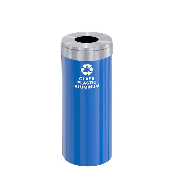 Glaro 15 gal Round Recycling Bin, Blue/Satin Aluminum - B-1242BL-SA-B9