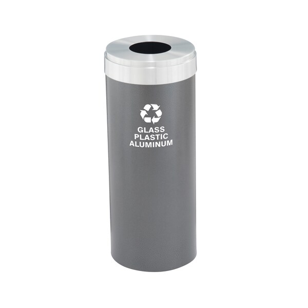 Glaro 12 gal Round Recycling Bin, Silver Vein/Satin Aluminum - B-1232SV-SA-B9