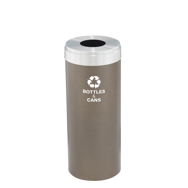 Glaro 15 gal Round Recycling Bin, Bronze Vein/Satin Aluminum - B-1242BV-SA-B2