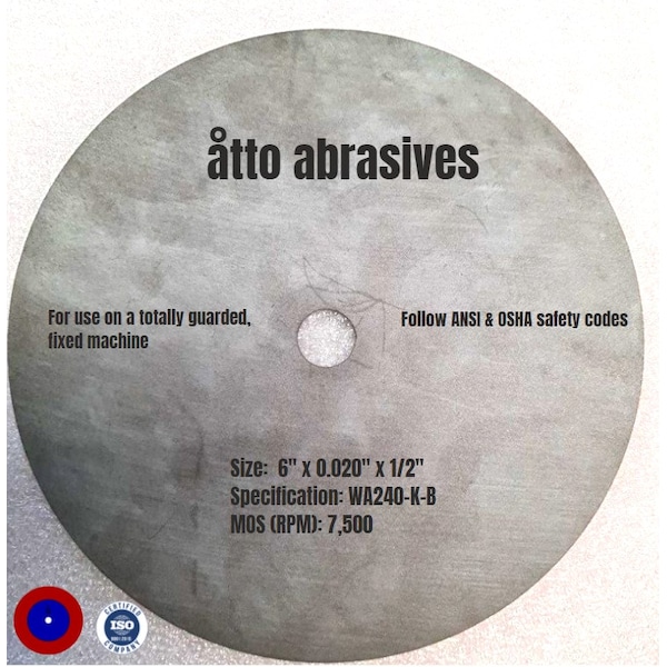Ruedas de corte de resina no reforzada de Atto Abrasives 6"x 0.020"x 1/2" - 1W150-050-PD