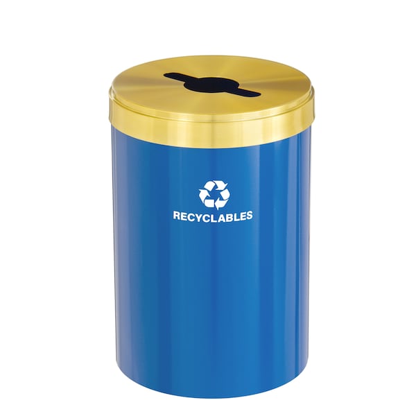 Glaro 41 gal Round Recycling Bin, Blue/Satin Brass - M-2042BL-BE-M2