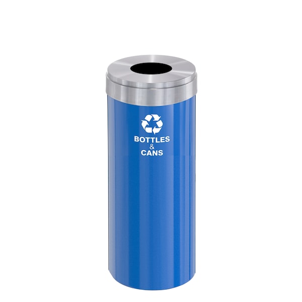 Glaro 12 gal Round Recycling Bin, Blue/Satin Aluminum - B-1232BL-SA-B2