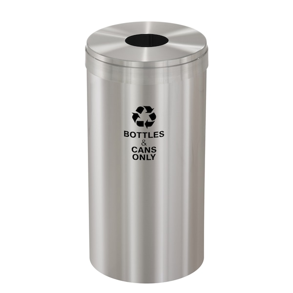 Glaro 16 gal Round Recycling Bin, Satin Aluminum - B-1532SA-SA-B6