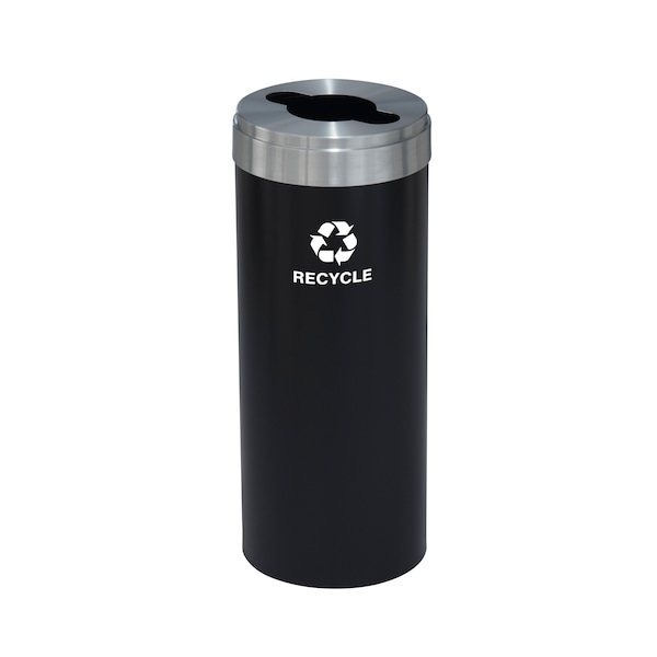 Glaro 12 gal Round Recycling Bin, Satin Black/Satin Aluminum - M-1232BK-SA-M5