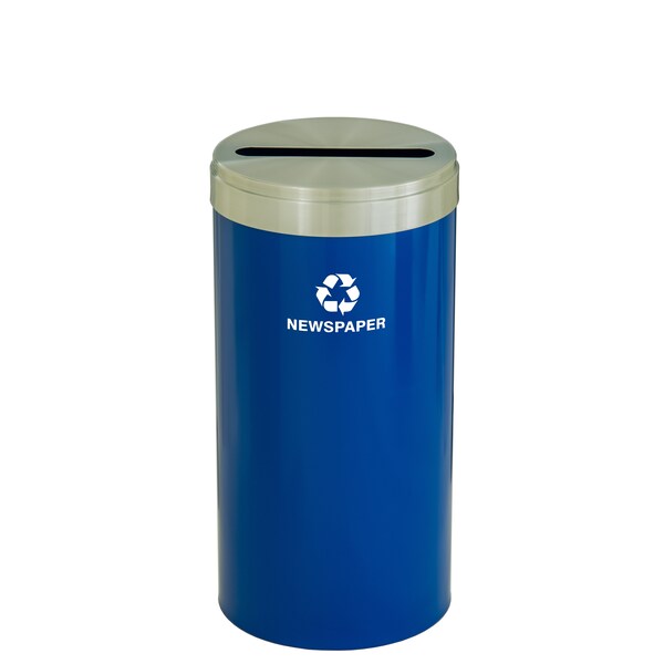Glaro 23 gal Round Recycling Bin, Blue/Satin Aluminum - P-1542BL-SA-P3
