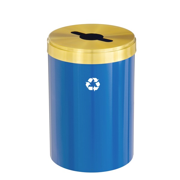Glaro 33 gal Round Recycling Bin, Blue/Satin Brass - M-2032BL-BE-M1