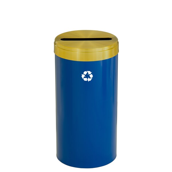 Glaro 23 gal Round Recycling Bin, Blue/Satin Brass - P-1542BL-BE-P1