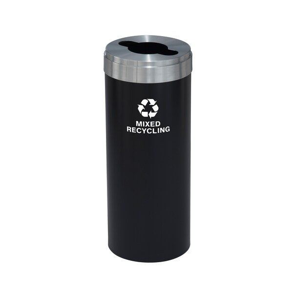 Glaro 12 gal Round Recycling Bin, Satin Black/Satin Aluminum - M-1232BK-SA-M3
