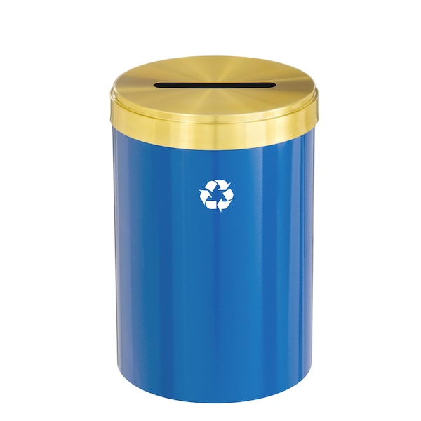 Glaro 33 gal Round Recycling Bin, Blue/Satin Brass - P-2032BL-BE-P1