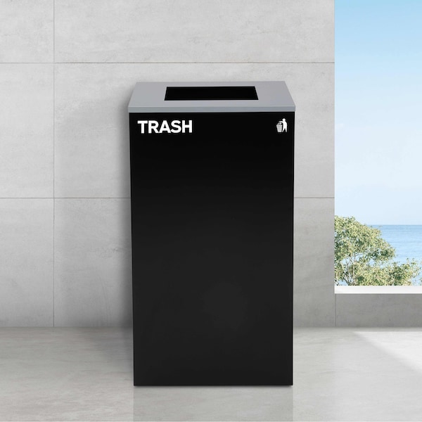 Alpine Industries 87 Gal. 3-Stream Steel Blue Recycling, Green Compost, and Black Commercial Trash Can Station - ALP4450-BLK-KIT36