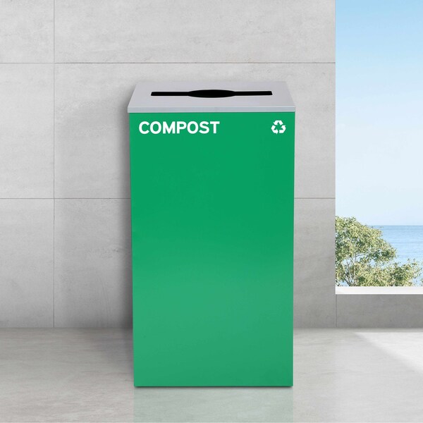 Alpine Industries 87 Gal. 3-Stream Steel Blue Recycling, Green Compost, and Black Commercial Trash Can Station - ALP4450-BLK-KIT36