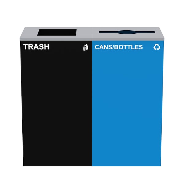 Alpine Industries 58-Gallon 2-Stream Black Steel-Blue Recycling Bin Station - ALP4450-BLK-KIT5