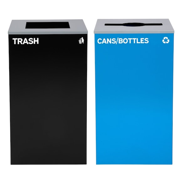 Alpine Industries 58-Gallon 2-Stream Black Steel-Blue Recycling Bin Station - ALP4450-BLK-KIT5