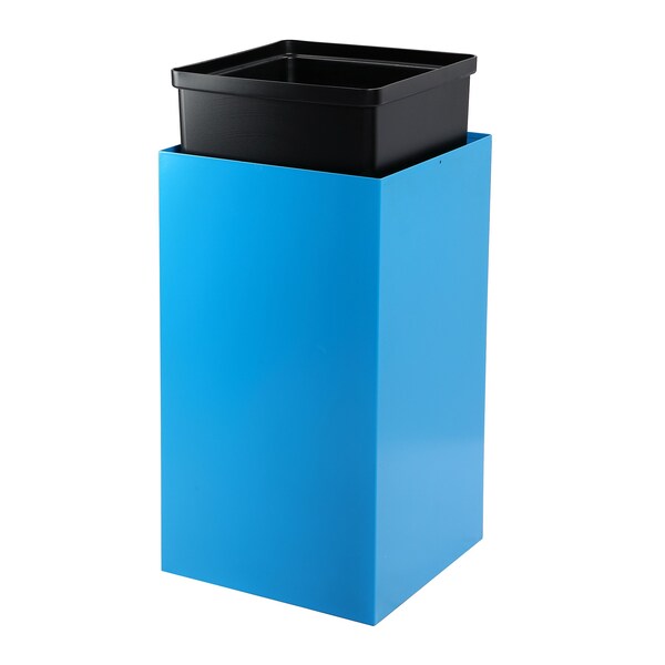Alpine Industries Square Recycling Bin, 29 Gallons, Blue Can, Mixed Opening Lid - ALP4450-KIT-BLU-M