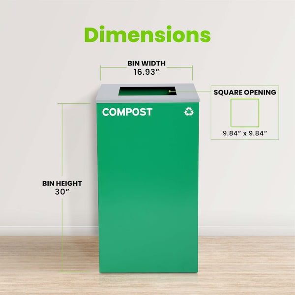 Alpine Industries Square Recycling Bin, 29 Gallons, Green Can, Square Opening Lid, for Compost - ALP4450-KIT-GRN-S-COM