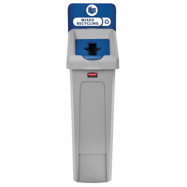 Rubbermaid Commercial 23 gal Rectangular Recycling Station, Flat with Top Opening, Blue, 1 Openings - 2185055