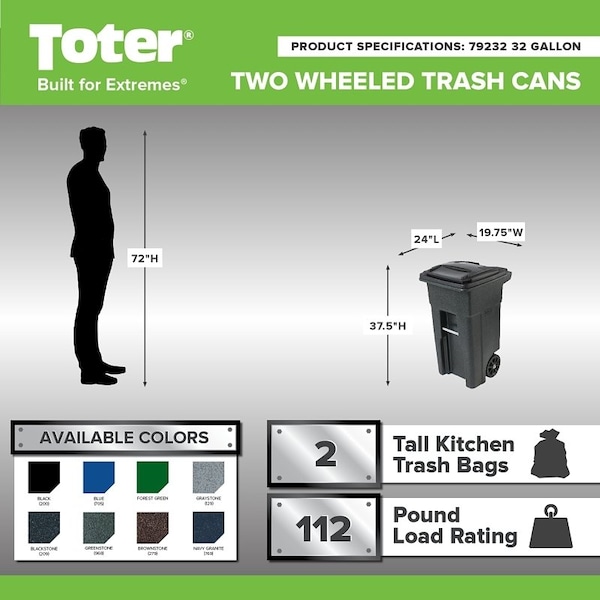Toter CAN RECYCLE 2 WHEEL BLUE 32GA - 79232-R2705