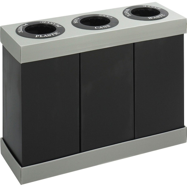 Safco 28 gal Rectangular At-Your-Disposal 3-bin Recycling Center, Black, Corrugated Plastic - SAF9798BL