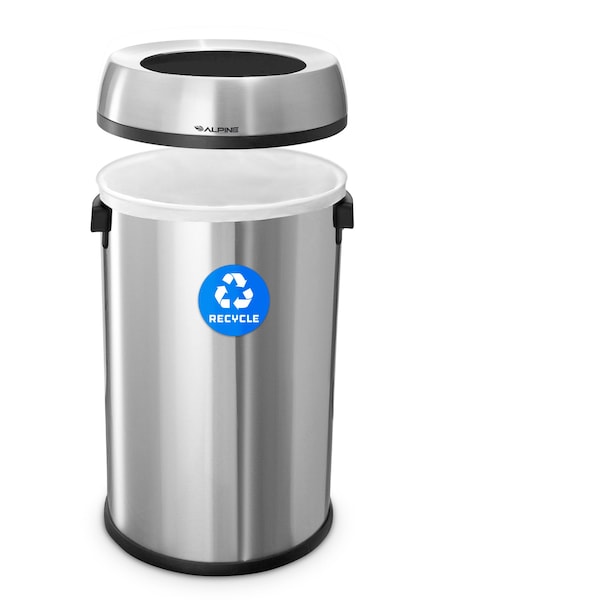 Alpine Industries Trash Can, Stainless Steel Brushed, Stainless Steel/Plastic - ALP470-65L-R