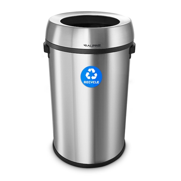 Alpine Industries Trash Can, Stainless Steel Brushed, Stainless Steel/Plastic - ALP470-65L-R