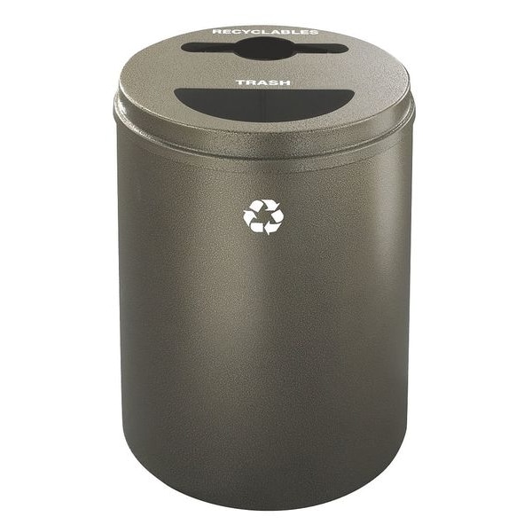 Glaro 33 gal Round Recycling Bin, Open Top, Bronze Vein, Steel, 2 Openings - MT-2032BV-BV-R/T
