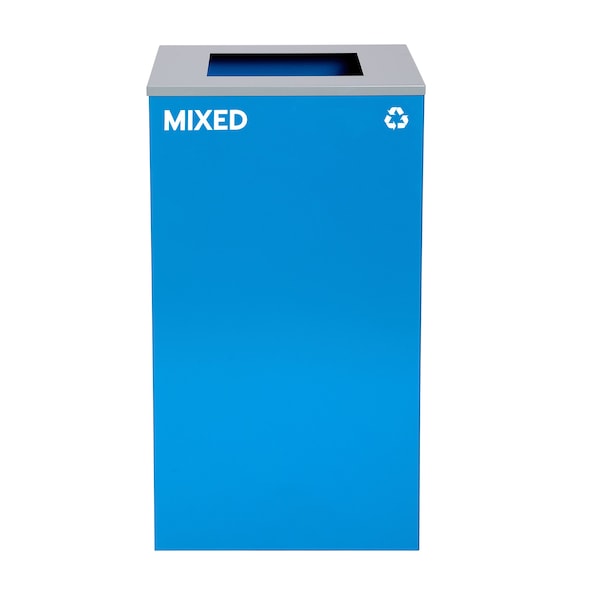 Alpine Industries Square Recycling Bin, 29 Gallons, Blue Can, Square Opening Lid, for Mixed - ALP4450-KIT-BLU-S-MIX