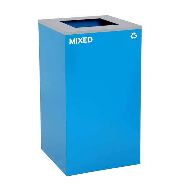 Alpine Industries Square Recycling Bin, 29 Gallons, Blue Can, Square Opening Lid, for Mixed - ALP4450-KIT-BLU-S-MIX