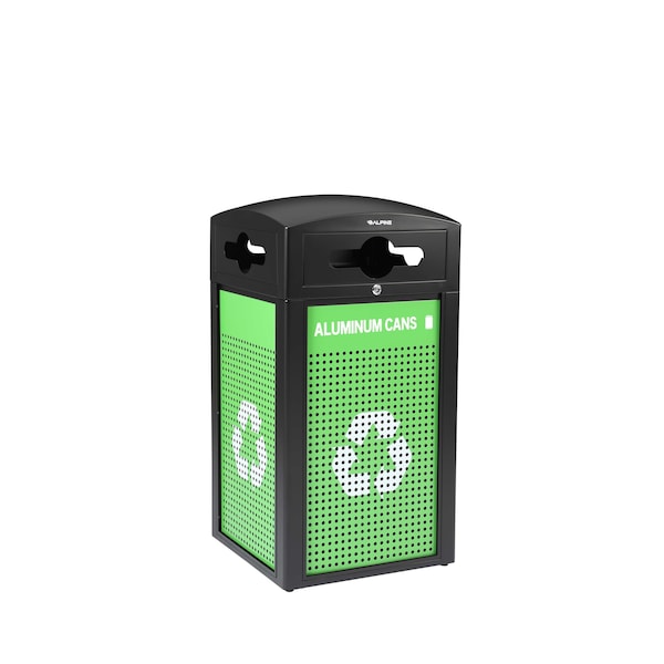 Alpine Industries 40 Gal. Steel Green All-Weather Outdoor Recycling Bin Trash Can with Recycle Circular Dome Lid - ALP471-40-GS-M