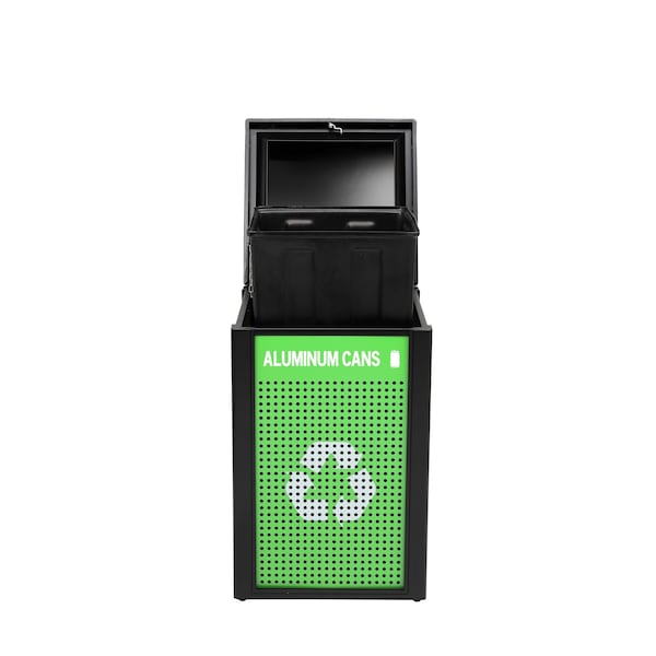 Alpine Industries 40 Gal. Steel Green All-Weather Outdoor Recycling Bin Trash Can with Recycle Circular Dome Lid - ALP471-40-GS-M