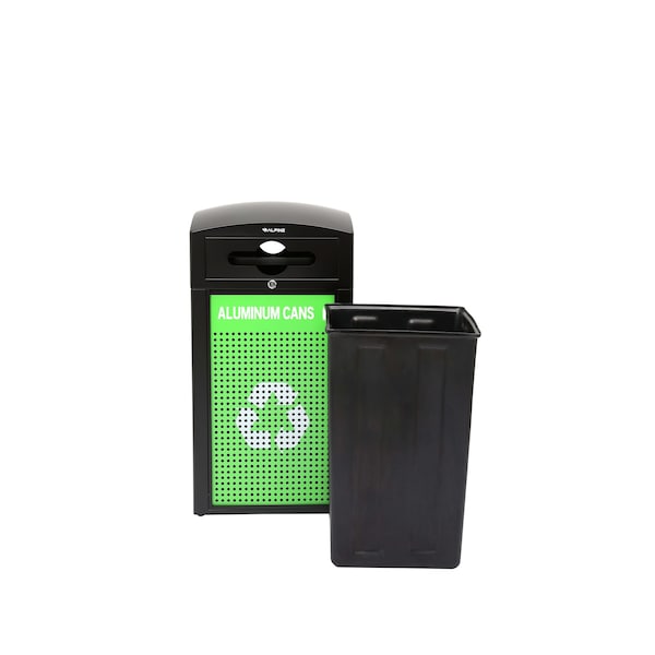 Alpine Industries 40 Gal. Steel Green All-Weather Outdoor Recycling Bin Trash Can with Recycle Circular Dome Lid - ALP471-40-GS-M