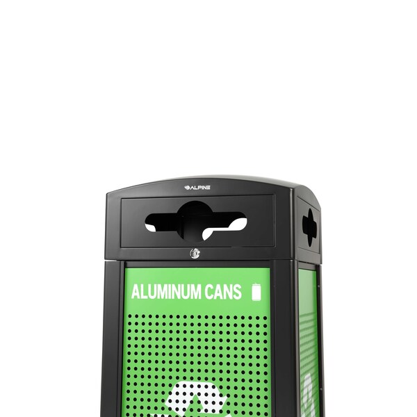 Alpine Industries 40 Gal. Steel Green All-Weather Outdoor Recycling Bin Trash Can with Recycle Circular Dome Lid - ALP471-40-GS-M