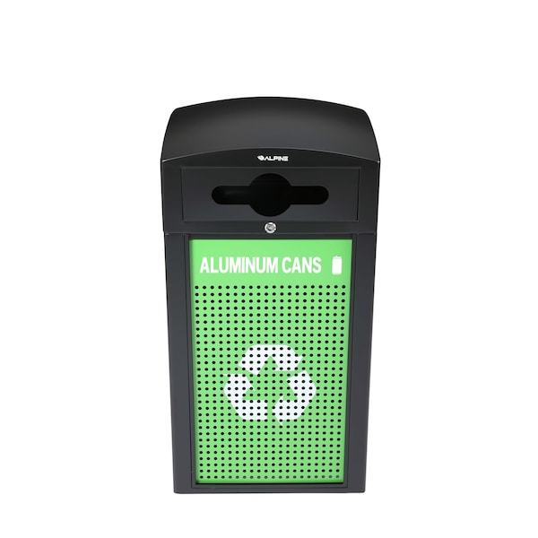 Alpine Industries 40 Gal. Steel Green All-Weather Outdoor Recycling Bin Trash Can with Recycle Circular Dome Lid - ALP471-40-GS-M