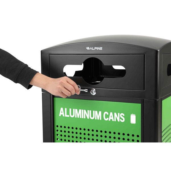 Alpine Industries 40 Gal. Steel Green All-Weather Outdoor Recycling Bin Trash Can with Recycle Circular Dome Lid - ALP471-40-GS-M