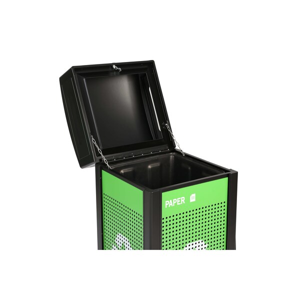 Alpine Industries 40 Gal. Steel Green All-Weather Outdoor Recycling Bin Trash Can with Recycle Circular Dome Lid - ALP471-40-GS-M