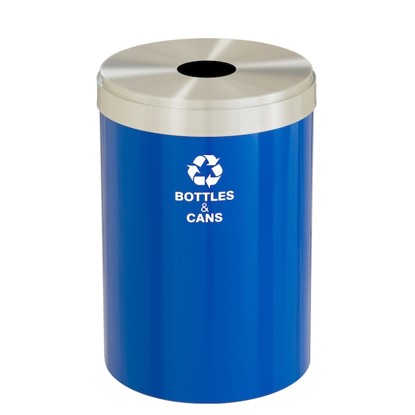 Glaro 33 gal Round Recycling Bin, Blue/Satin Aluminum - B-2032BL-SA-B2