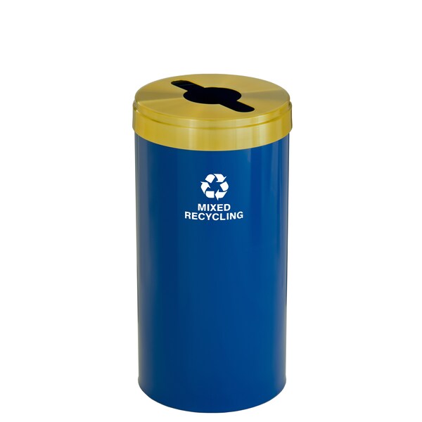 Glaro 23 gal Round Recycling Bin, Blue/Satin Brass - M-1542BL-BE-M3