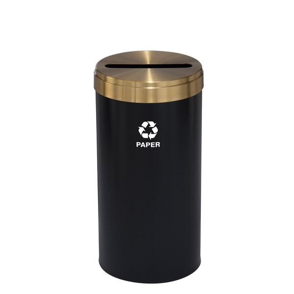 Glaro 16 gal Round Recycling Bin, Satin Black/Satin Brass - P-1532BK-BE-P2
