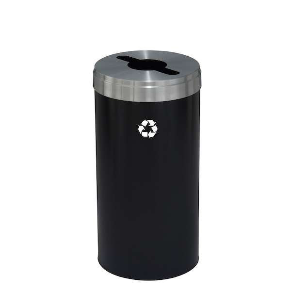 Glaro 16 gal Round Recycling Bin, Satin Black/Satin Aluminum - M-1532BK-SA-M1