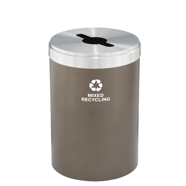 Glaro 33 gal Round Recycling Bin, Bronze Vein/Satin Aluminum - M-2032BV-SA-M3