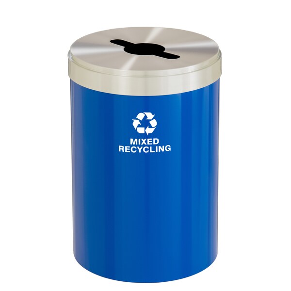 Glaro 41 gal Round Recycling Bin, Blue/Satin Aluminum - M-2042BL-SA-M3
