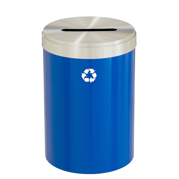 Glaro 41 gal Round Recycling Bin, Blue/Satin Aluminum - P-2042BL-SA-P1