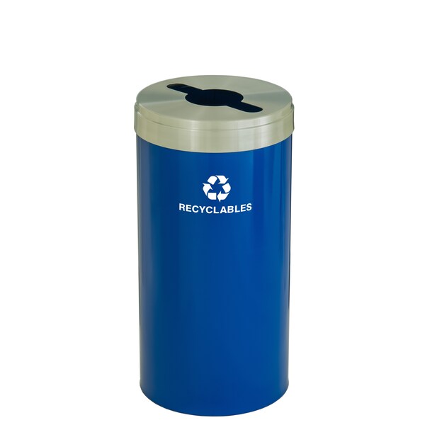 Glaro 23 gal Round Recycling Bin, Blue/Satin Aluminum - M-1542BL-SA-M2