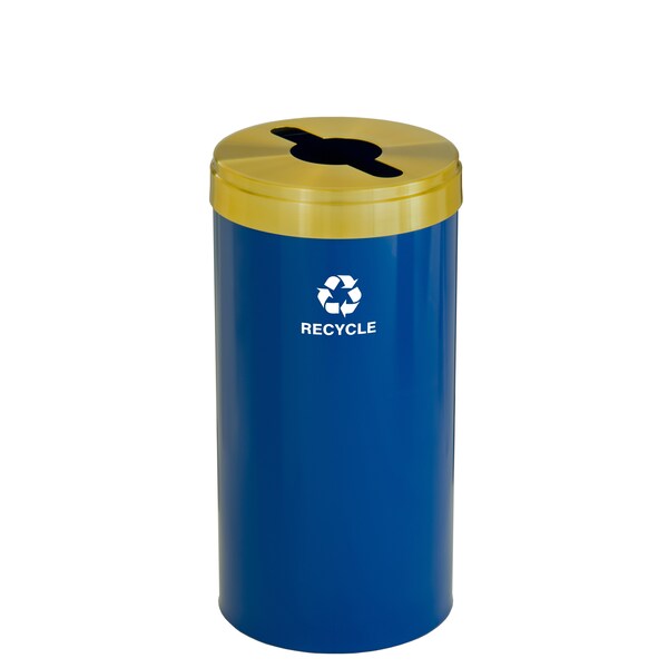 Glaro 23 gal Round Recycling Bin, Blue/Satin Brass - M-1542BL-BE-M5