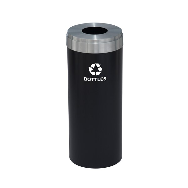 Glaro 12 gal Round Recycling Bin, Satin Black/Satin Aluminum - B-1232BK-SA-B3