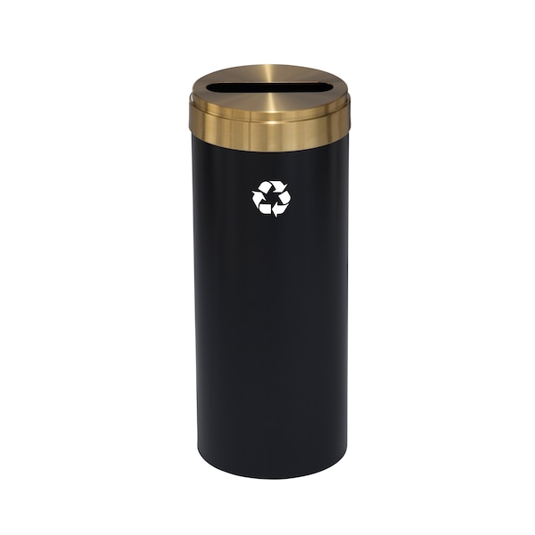 Glaro 15 gal Round Recycling Bin, Satin Black/Satin Brass - P-1242BK-BE-P1