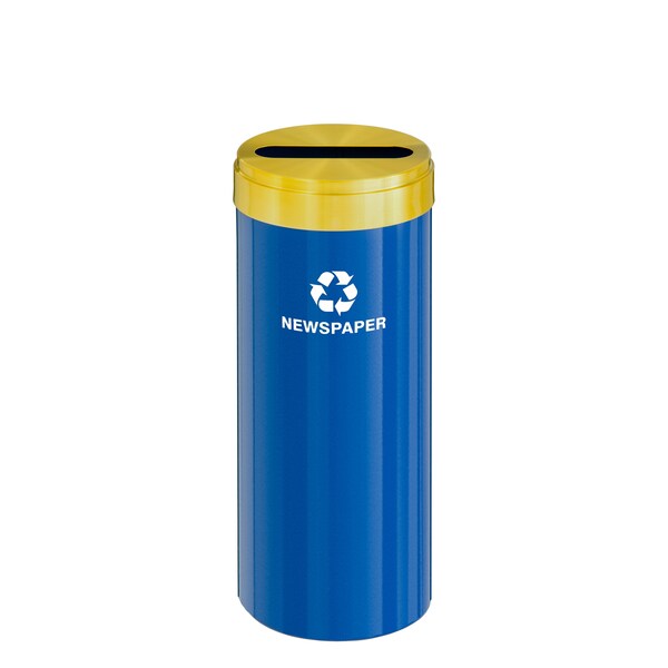 Glaro 12 gal Round Recycling Bin, Blue/Satin Brass - P-1232BL-BE-P3