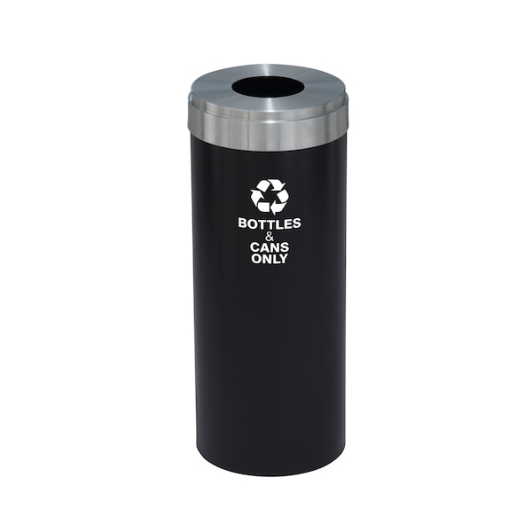 Glaro 12 gal Round Recycling Bin, Satin Black/Satin Aluminum - B-1232BK-SA-B6