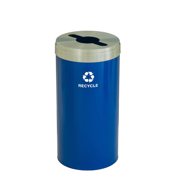 Glaro 16 gal Round Recycling Bin, Blue/Satin Aluminum - M-1532BL-SA-M5